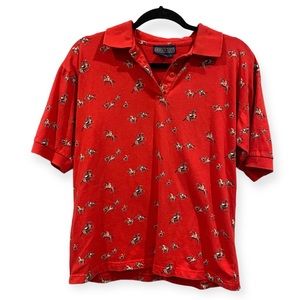 Herman Geist Polo Horse Equestrian Jockey Print Shirt Red Small